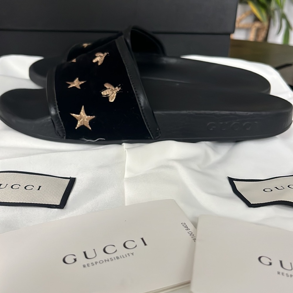 Gucci Slides black bee & gold star size 8 - Picture 5 of 11